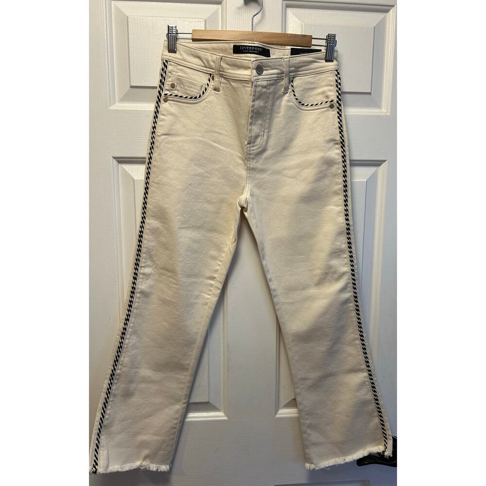 NWT LVPL Liverpool Colette Embellished High-Rise Crop Flare Jeans, Size 4/27